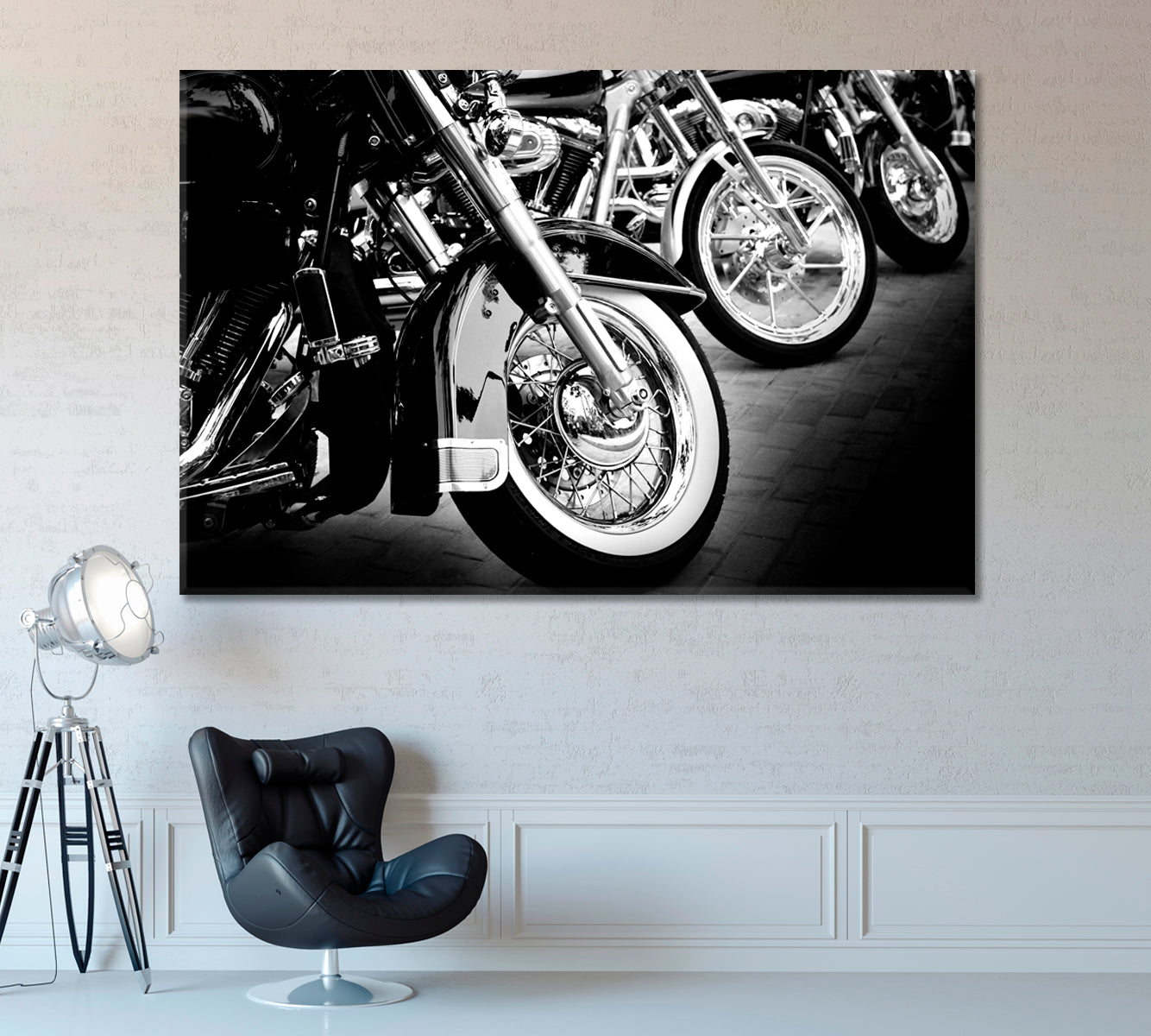 Motorbikes in Black and White Canvas Print ArtLexy 1 Panel 24"x16" inches 