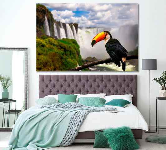 Beautiful Toucan at Iguazu Falls Brazil Canvas Print ArtLexy 1 Panel 24"x16" inches 