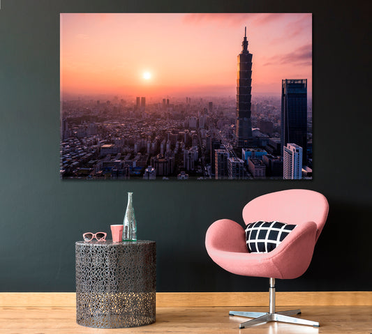 Sunset over Taipei Taiwan Canvas Print ArtLexy 1 Panel 24"x16" inches 