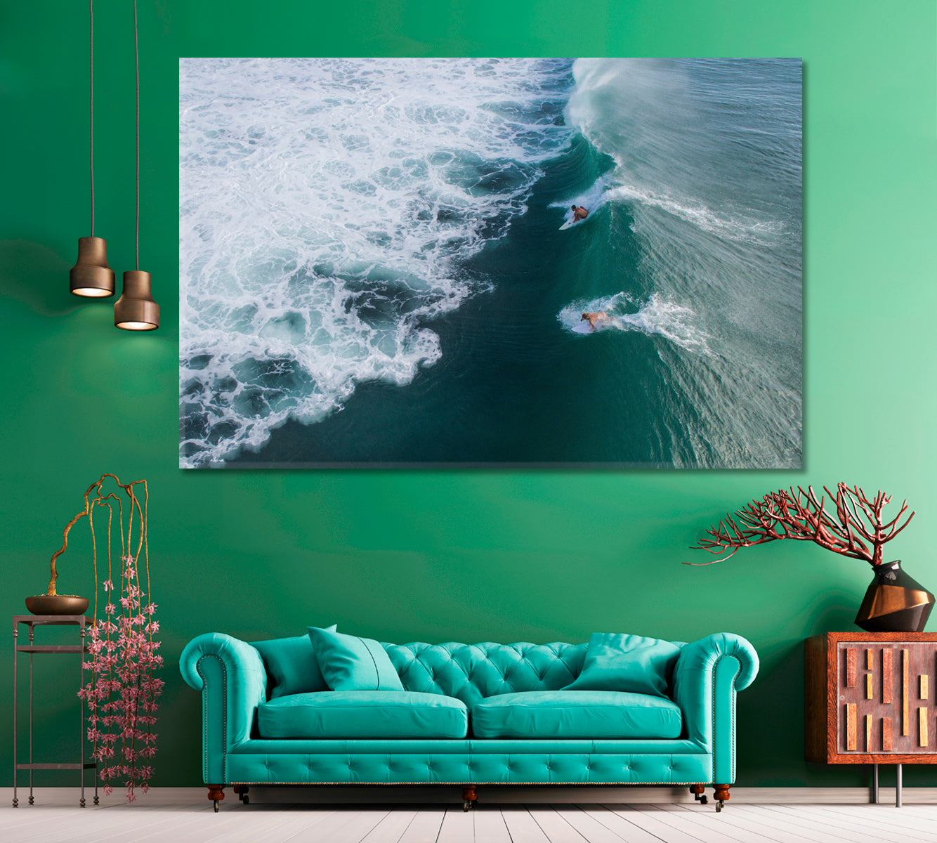 Surfers on Wave Bali Indonesia Canvas Print ArtLexy 1 Panel 24"x16" inches 
