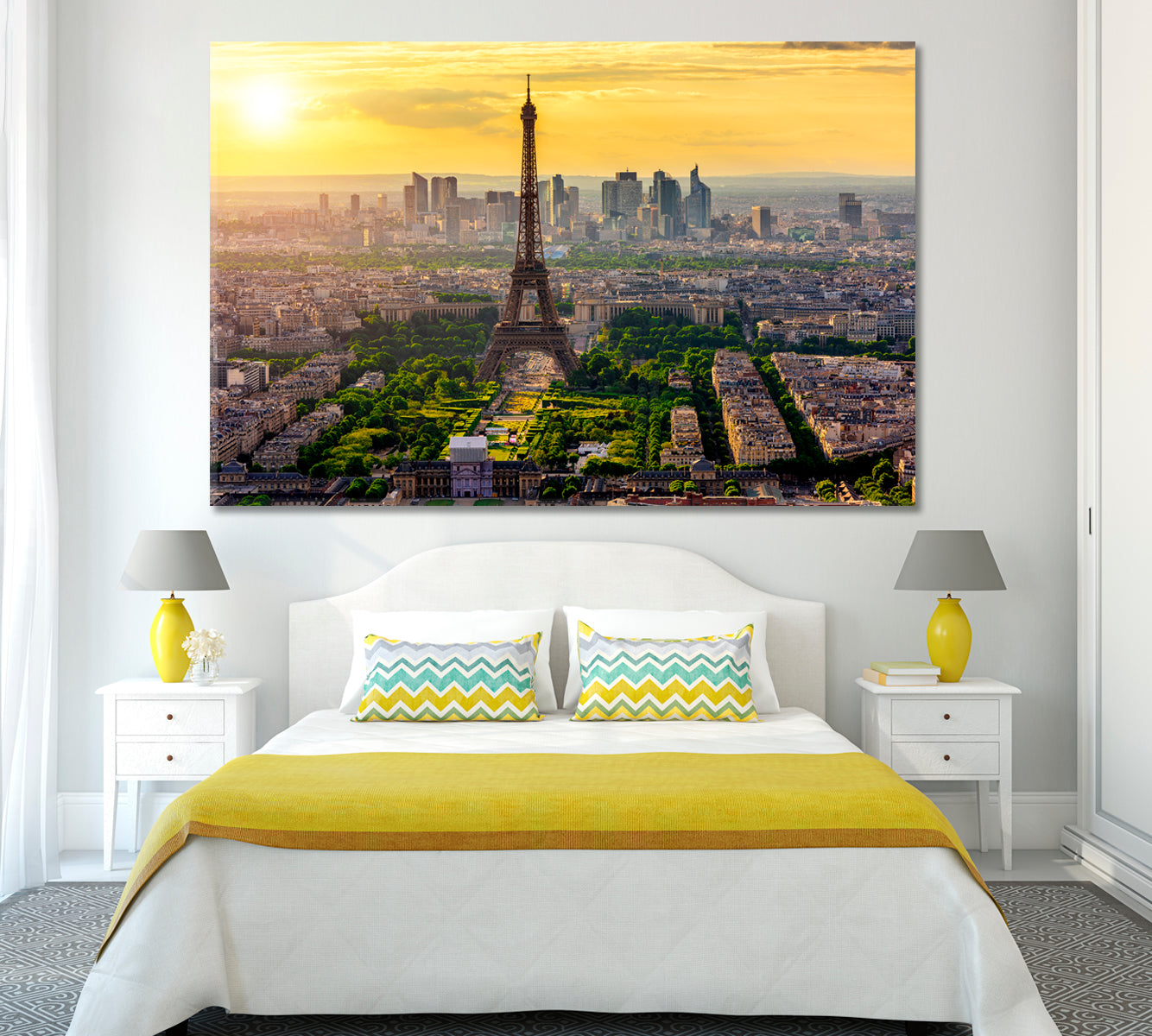 Paris Skyline with Eiffel Tower France Canvas Print ArtLexy 1 Panel 24"x16" inches 