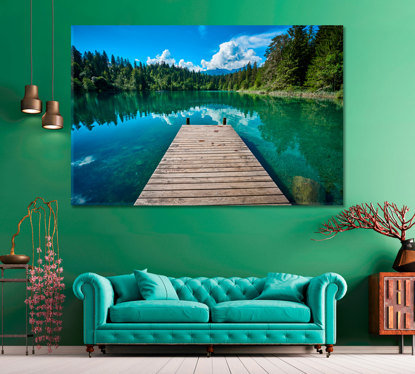 Wooden Pier on Lake Cresta Switzerland Canvas Print ArtLexy 1 Panel 24"x16" inches 
