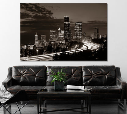 Seattle City at Dusk Canvas Print ArtLexy 1 Panel 24"x16" inches 