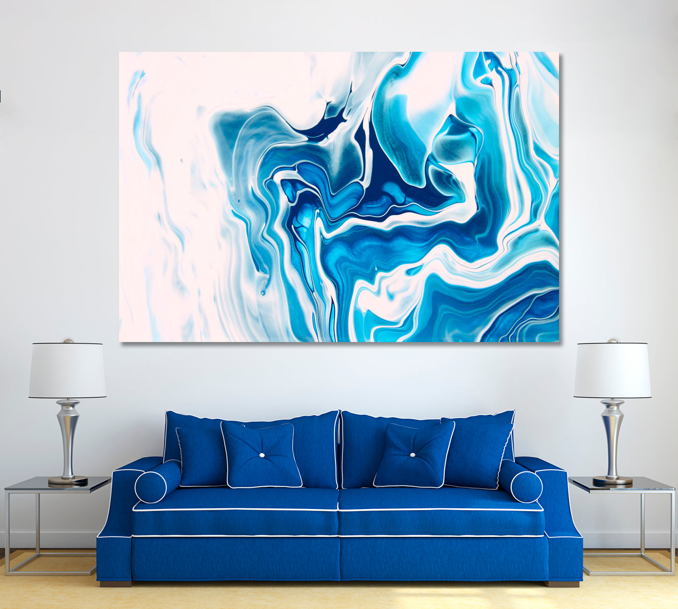 Blue and White Marble Canvas Print ArtLexy 1 Panel 24"x16" inches 