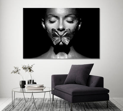 Portrait of Beautiful Woman with Butterfly Canvas Print ArtLexy 1 Panel 24"x16" inches 