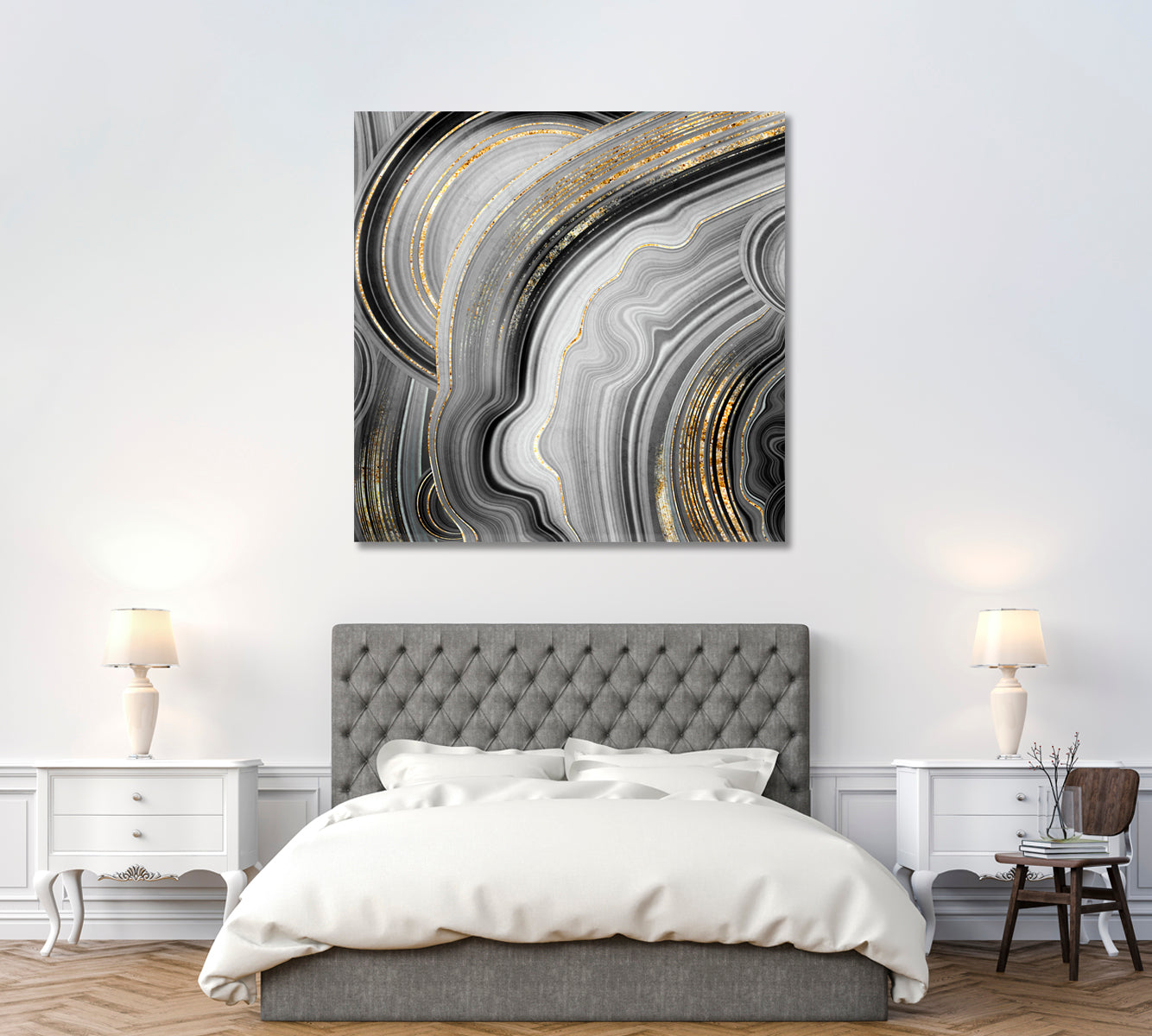 Abstract Agate with Gold Veins Canvas Print ArtLexy 1 Panel 12"x12" inches 