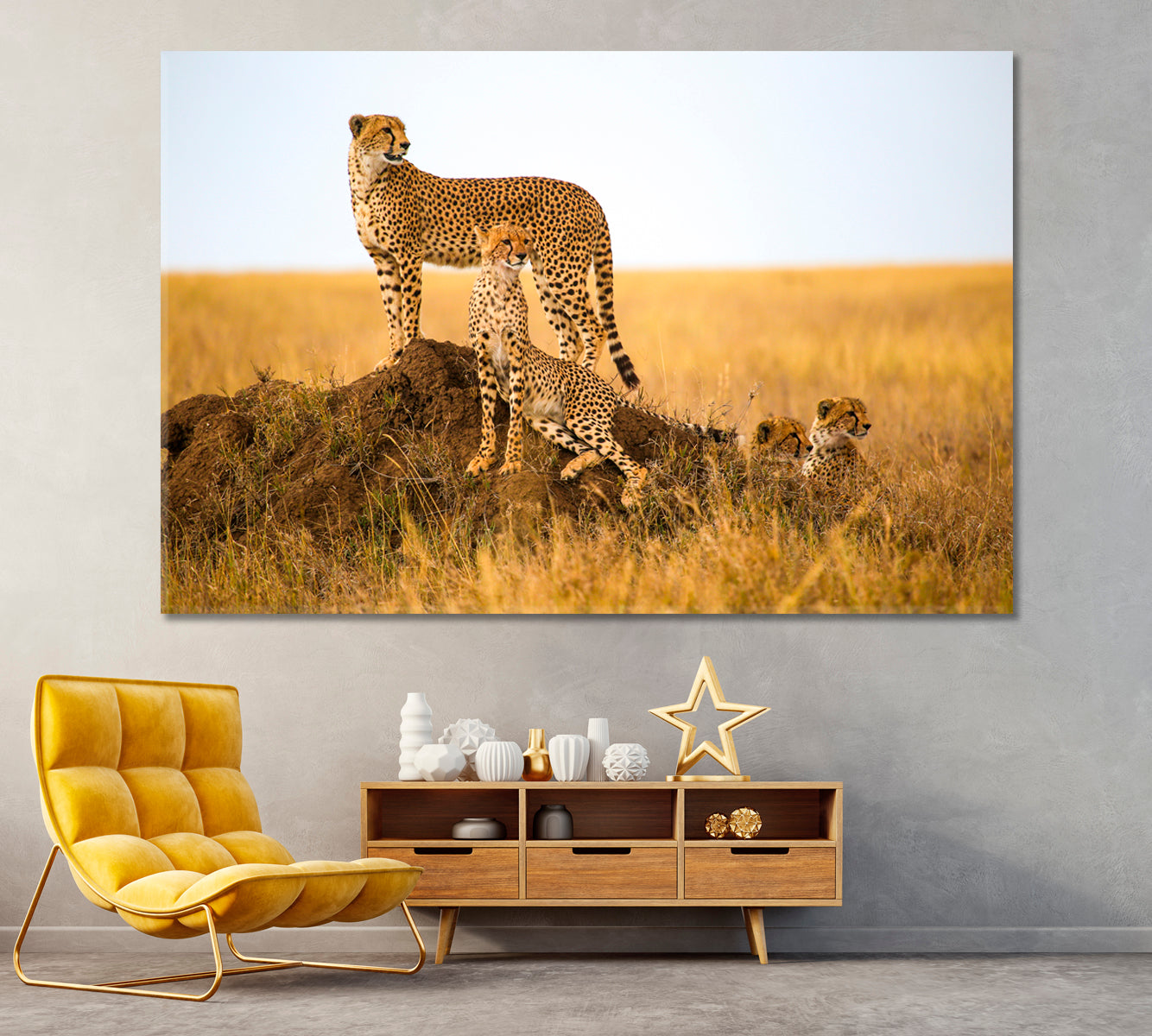 Cheetahs in Serengeti National Park Tanzania Canvas Print ArtLexy 1 Panel 24"x16" inches 