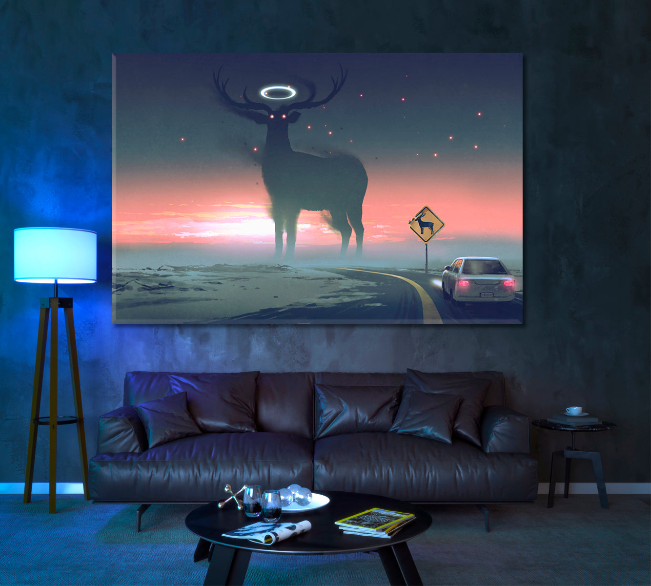 Giant Deer Save Animals from Roadkill Canvas Print ArtLexy 1 Panel 24"x16" inches 