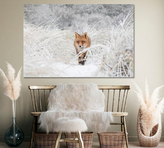 Red Fox in Winter Forest Canvas Print ArtLexy 1 Panel 24"x16" inches 