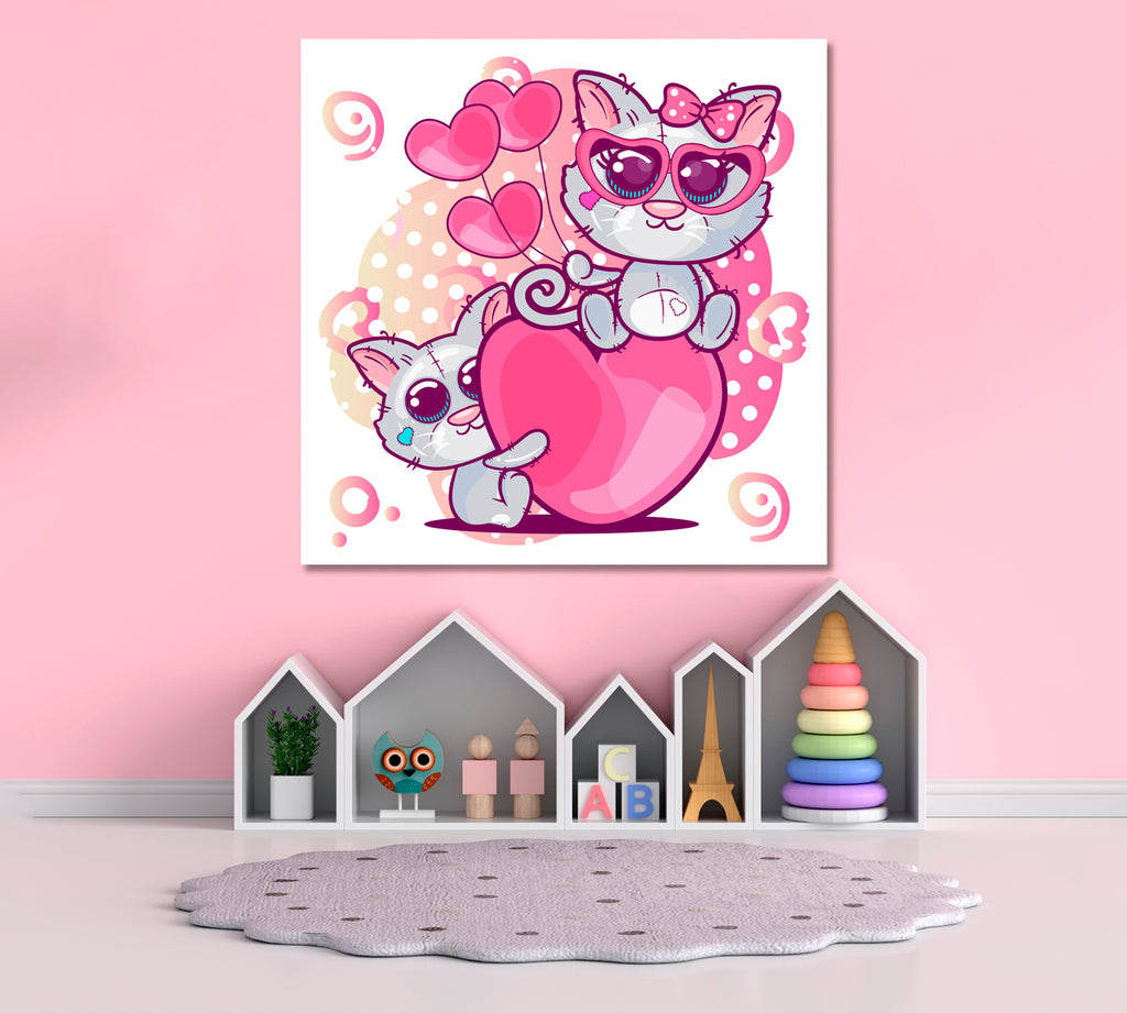 Kittens with Hearts Canvas Print ArtLexy 1 Panel 12"x12" inches 