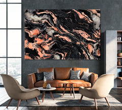 Black Marble with Curly Orange Veins Canvas Print ArtLexy 1 Panel 24"x16" inches 