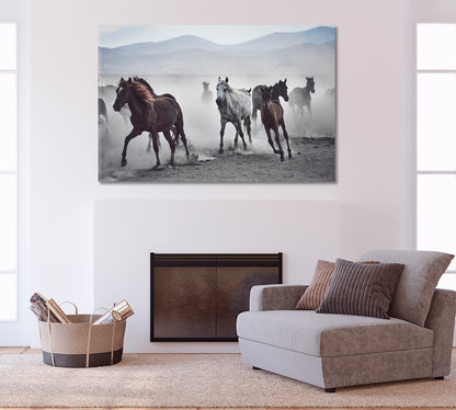 Herd of Wild Horses in Desert Canvas Print ArtLexy   