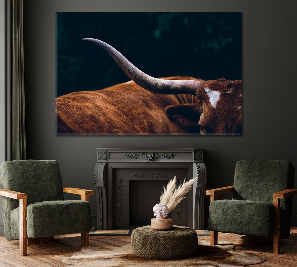 Texas Longhorn Cow Canvas Print ArtLexy 1 Panel 24"x16" inches 