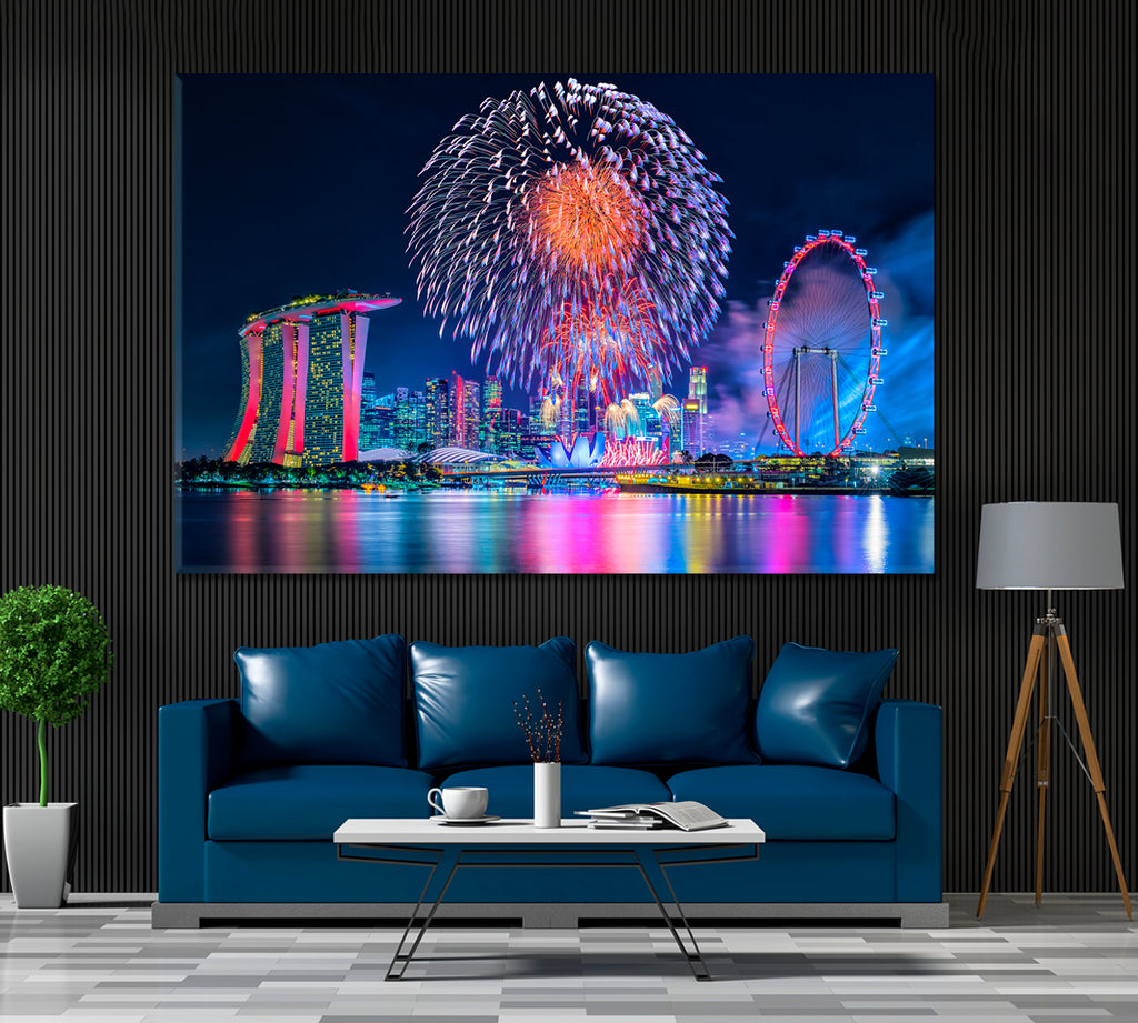 Fireworks in Singapore Canvas Print ArtLexy 1 Panel 24"x16" inches 