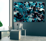 Abstract Blue Cubes Pattern Canvas Print ArtLexy 1 Panel 24"x16" inches 