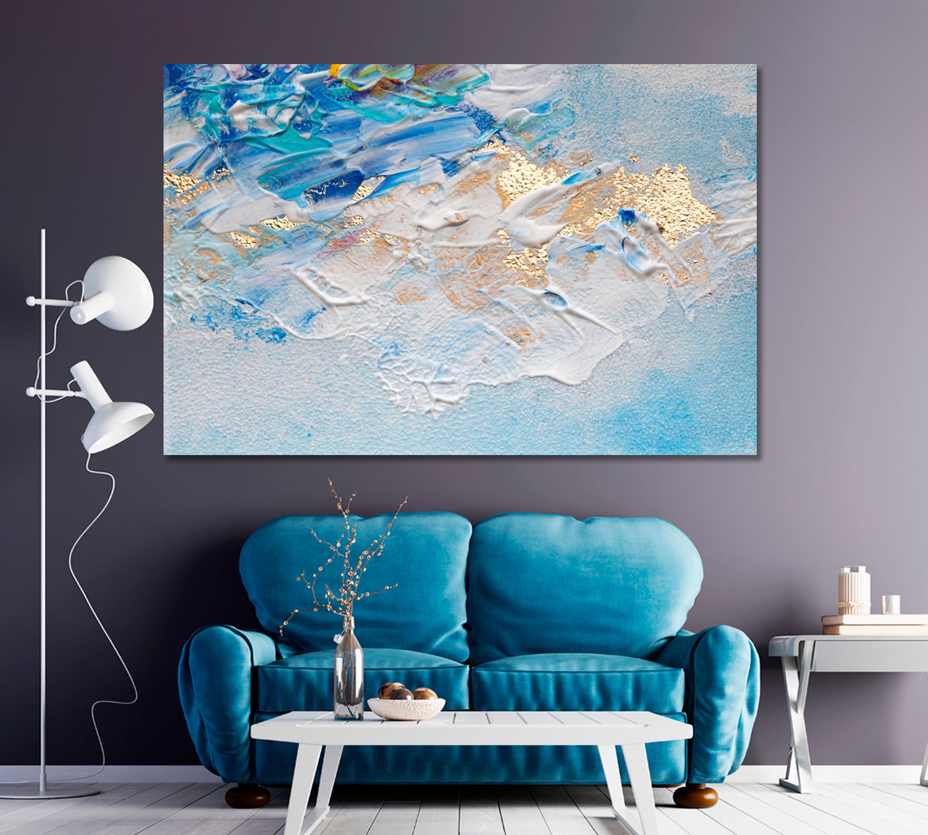 Creative Blue & Gold Painting Canvas Print ArtLexy 1 Panel 24"x16" inches 