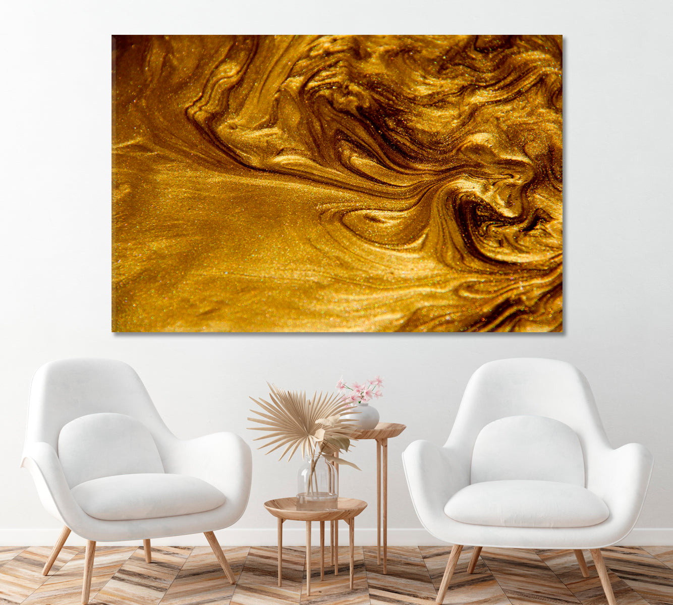 Abstract Gold Waves Canvas Print ArtLexy 1 Panel 24"x16" inches 