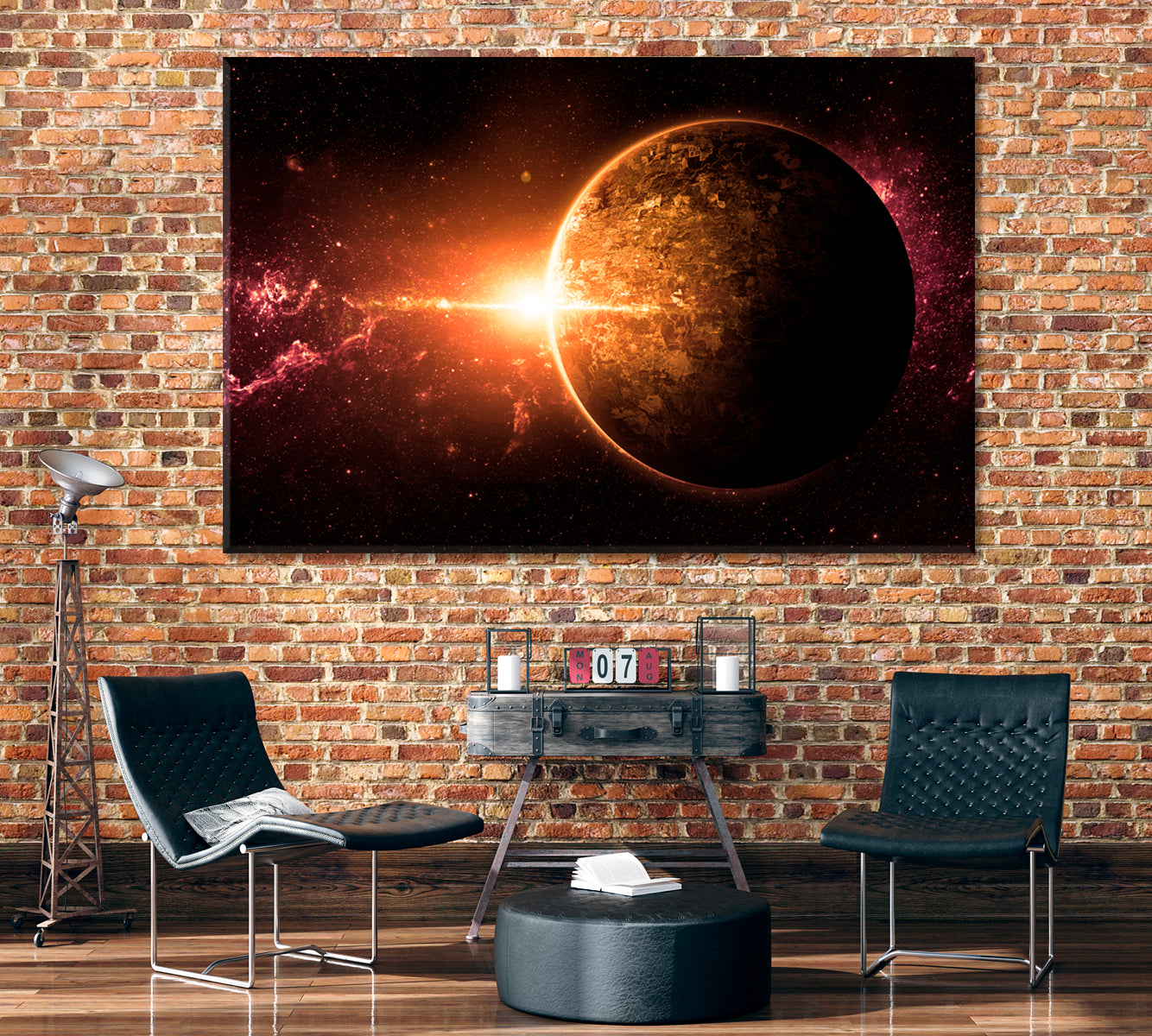 Orange Sunrise over Planet Canvas Print ArtLexy 1 Panel 24"x16" inches 