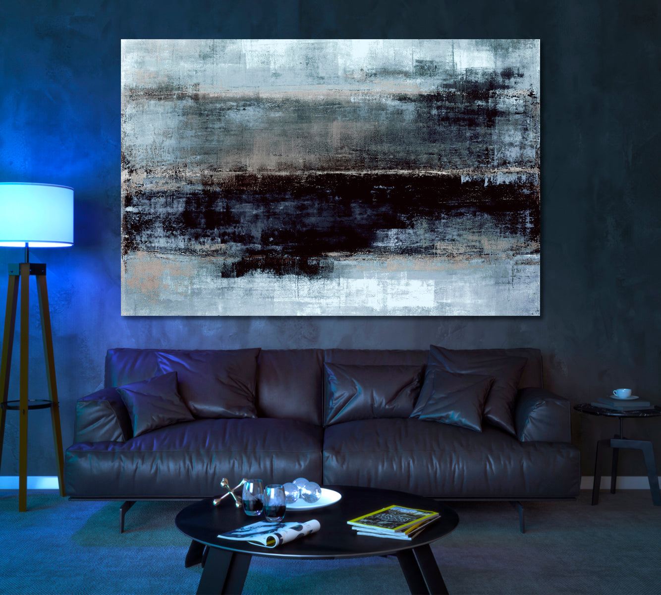 Blue and Grey Abstract Pattern Canvas Print ArtLexy 1 Panel 24"x16" inches 