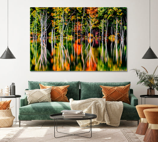 Flooded Forest at Autumn Canvas Print ArtLexy 1 Panel 24"x16" inches 