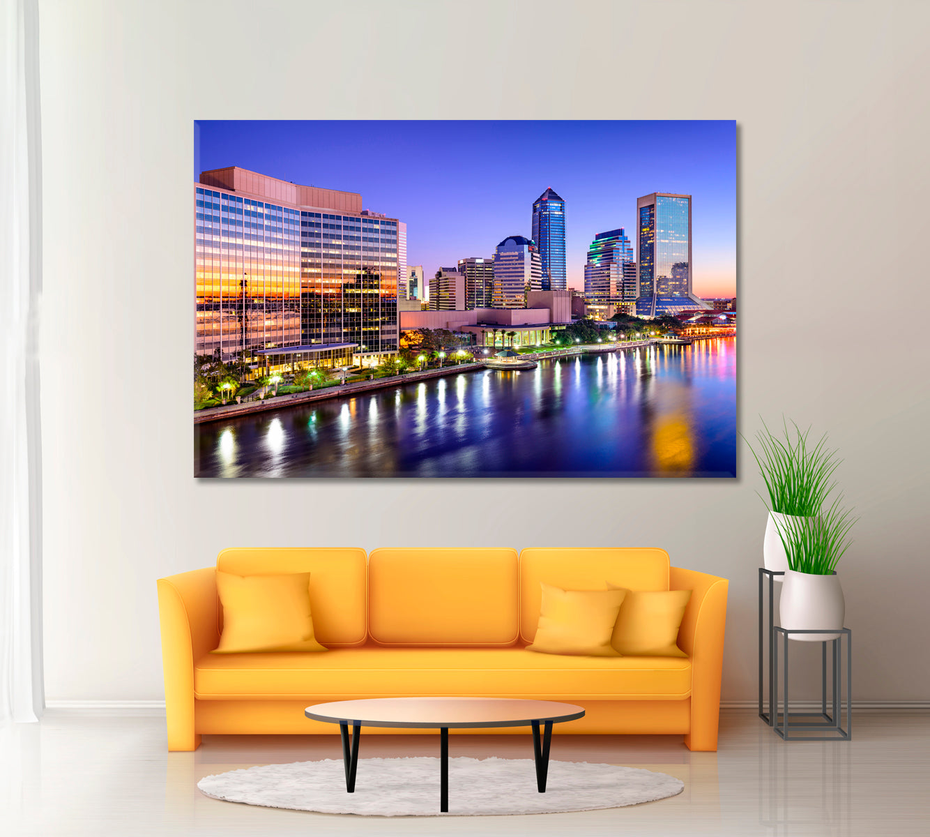 Jacksonville Skyline and St. Johns River at Dawn Canvas Print ArtLexy 1 Panel 24"x16" inches 