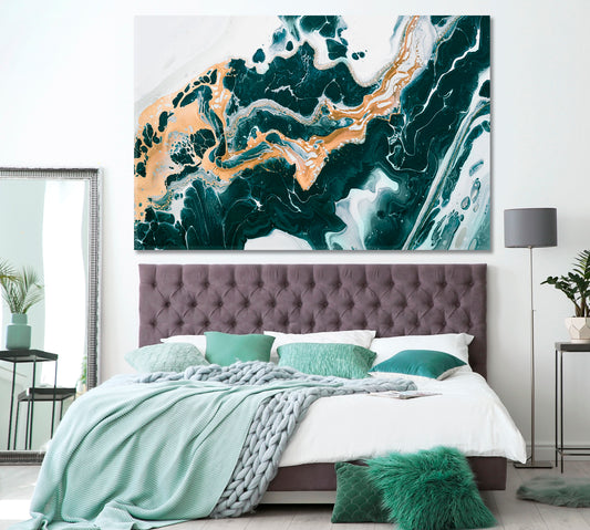 Liquid Green Abstract Wavy Marble Canvas Print ArtLexy 1 Panel 24"x16" inches 
