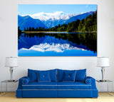 Reflection of Mount Cook and Mount Tasman on Lake Matheson New Zealand Canvas Print ArtLexy 1 Panel 24"x16" inches 