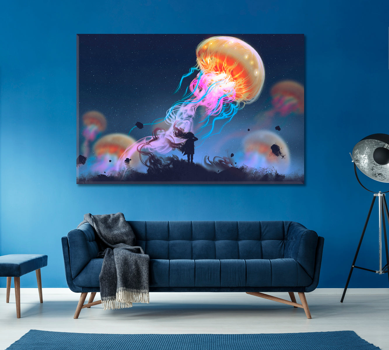 Giant Jellyfish in Sky Canvas Print ArtLexy 1 Panel 24"x16" inches 