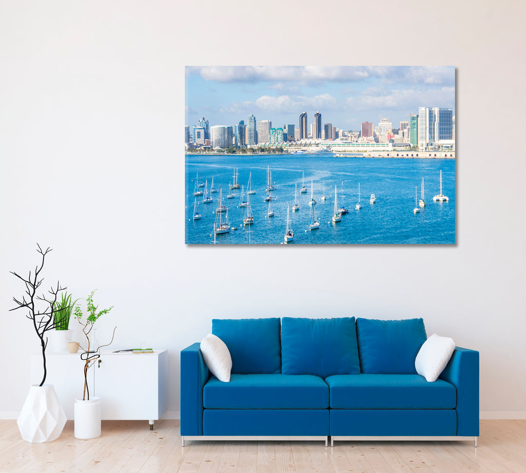 Skyline and Marina San Diego Canvas Print ArtLexy 1 Panel 24"x16" inches 