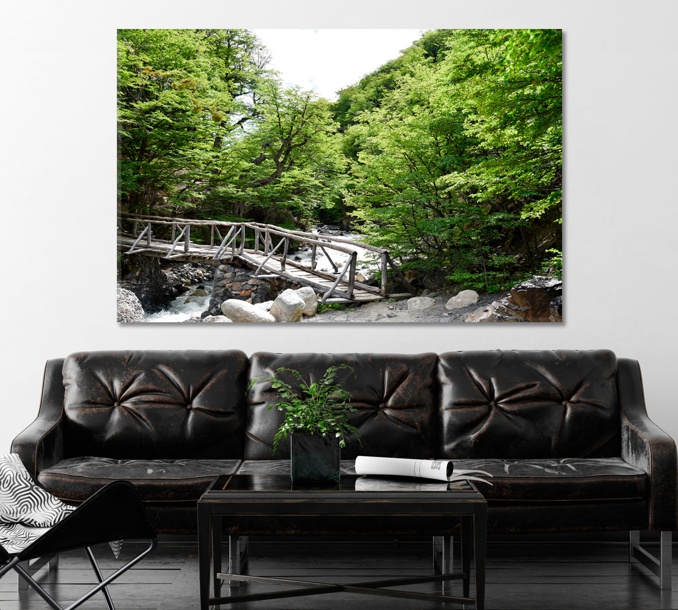 Beautiful Wooden Bridge Across River Canvas Print ArtLexy 1 Panel 24"x16" inches 