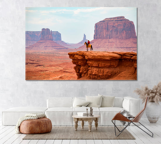 Cowboy on Horse in Monument Valley Tribal Park Arizona Canvas Print ArtLexy 1 Panel 24"x16" inches 