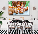 Basket with Porcini Mushrooms Canvas Print ArtLexy 1 Panel 24"x16" inches 