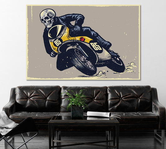 Skeleton on Motorcycle Canvas Print ArtLexy 1 Panel 24"x16" inches 
