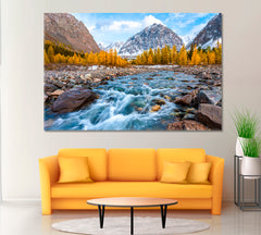 Autumn Landscape with Mountain River Canvas Print ArtLexy 1 Panel 24"x16" inches 