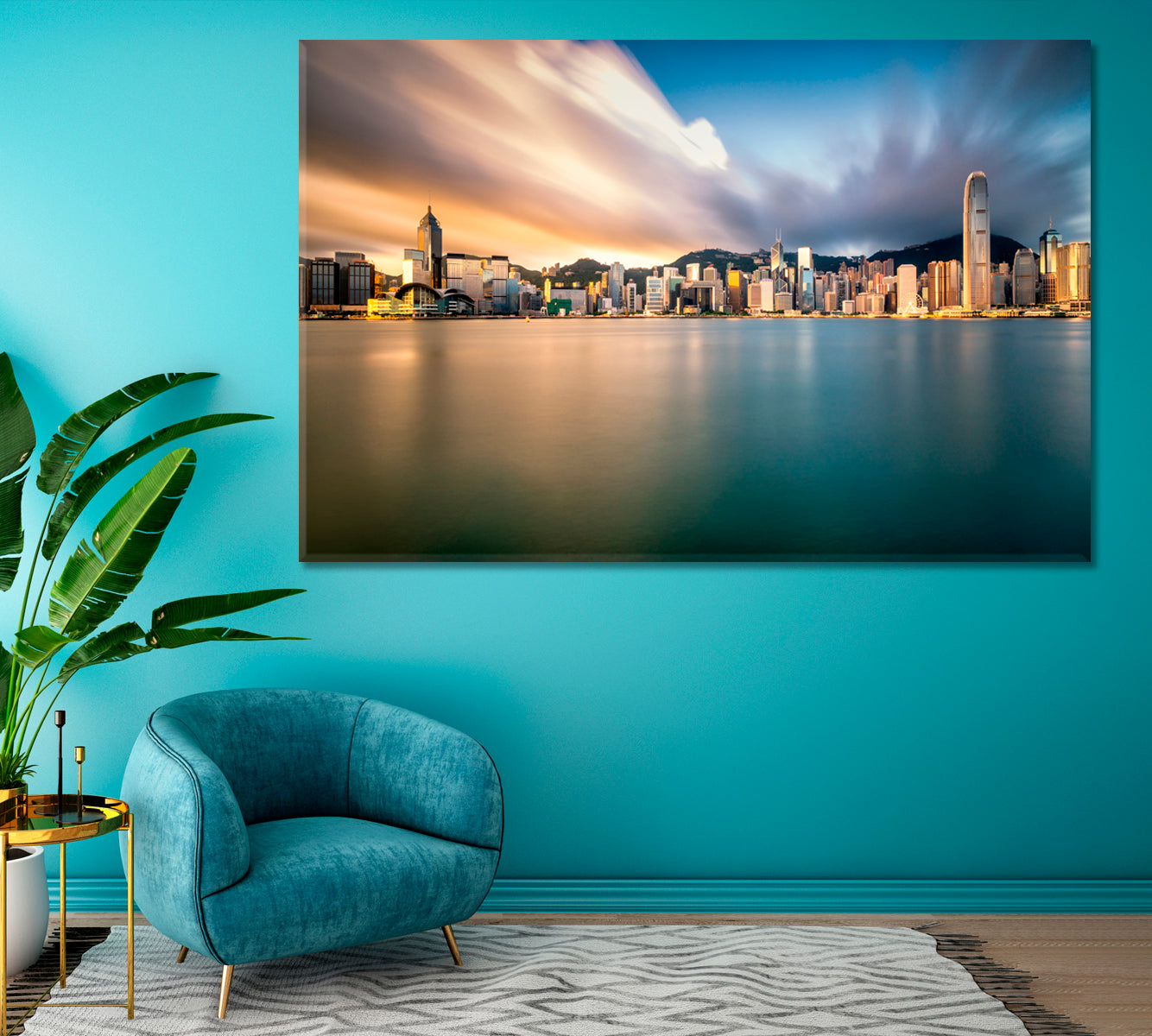Hong Kong City Skyline and Victoria Harbor Canvas Print ArtLexy 1 Panel 24"x16" inches 