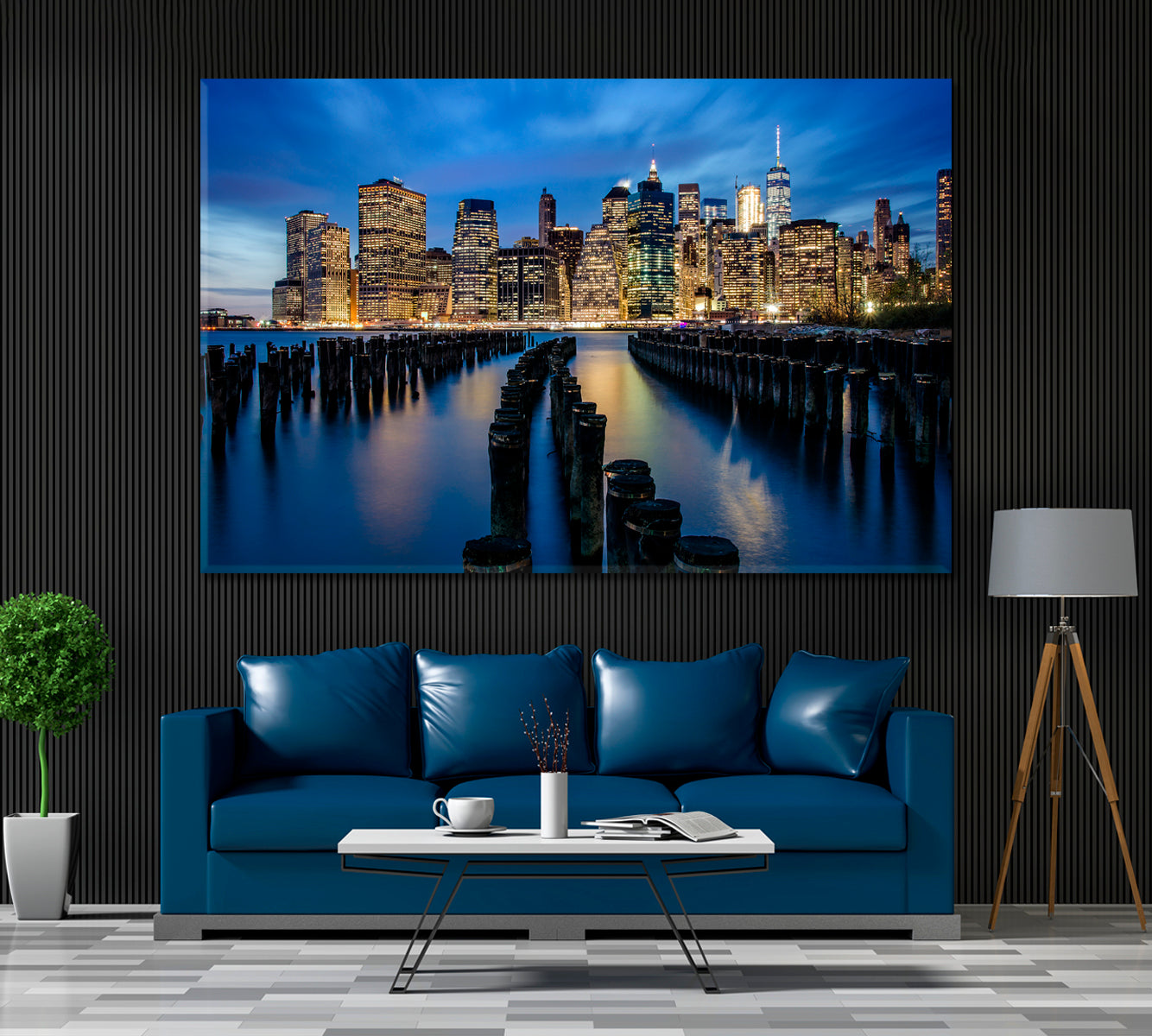 Manhattan Skyline and Abandoned Pier Canvas Print ArtLexy 1 Panel 24"x16" inches 