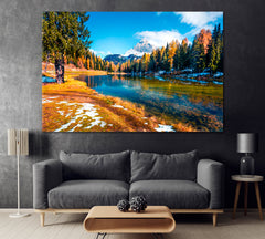 Antorno Lake with Tre Cime di Lavaredo Dolomite Alps Canvas Print ArtLexy 1 Panel 24"x16" inches 
