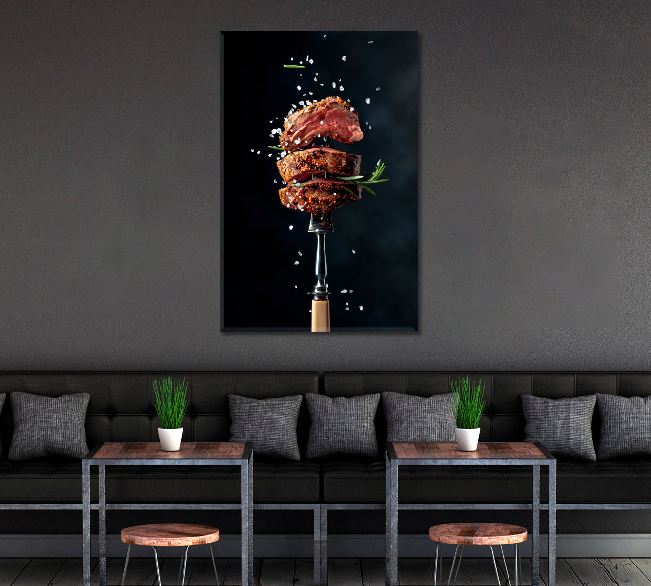 Beef Steak on Fork Canvas Print ArtLexy 1 Panel 16"x24" inches 