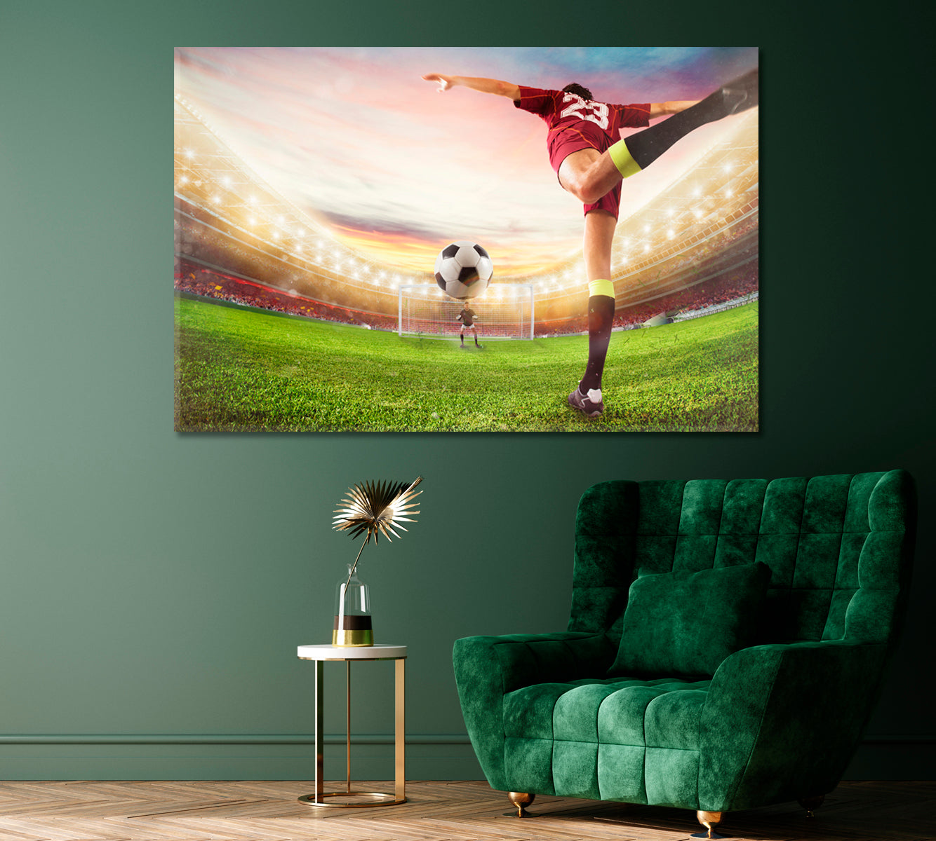 Soccer Striker in Action Canvas Print ArtLexy 1 Panel 24"x16" inches 