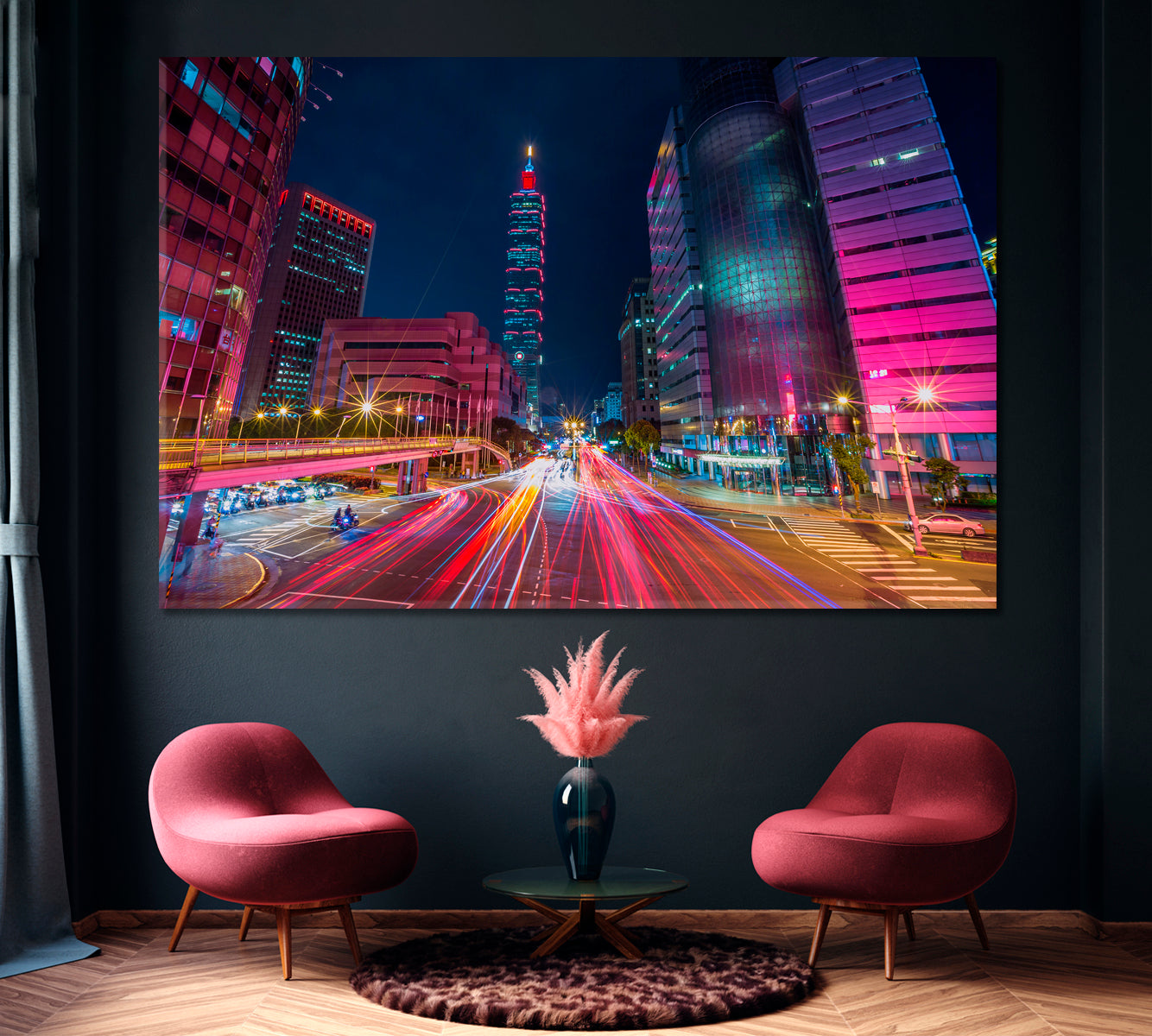 Taipei Cityscape at Night Taiwan Canvas Print ArtLexy 1 Panel 24"x16" inches 