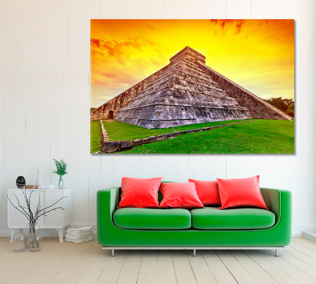 Kukulkan Pyramid Mexico Canvas Print ArtLexy 1 Panel 24"x16" inches 