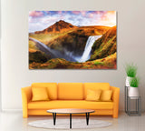 Great Waterfall Skogafoss in South of Iceland Canvas Print ArtLexy 1 Panel 24"x16" inches 