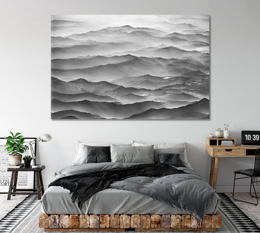 Foggy Mountain on Black And White Canvas Print ArtLexy 1 Panel 24"x16" inches 