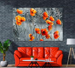 Red Poppy on Gray Field Canvas Print ArtLexy 1 Panel 24"x16" inches 