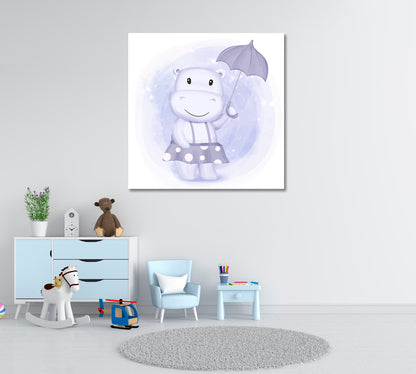 Hippo Girl with Umbrella Canvas Print ArtLexy   