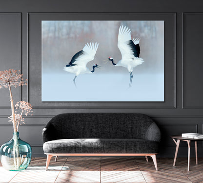 Red-crowned Crane Couple in Winter Japan Canvas Print ArtLexy 1 Panel 24"x16" inches 