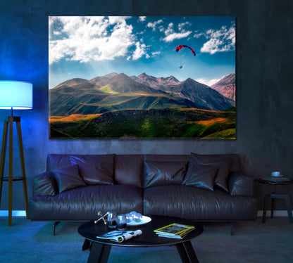 Paraglider over Georgia Mountains Canvas Print ArtLexy 1 Panel 24"x16" inches 