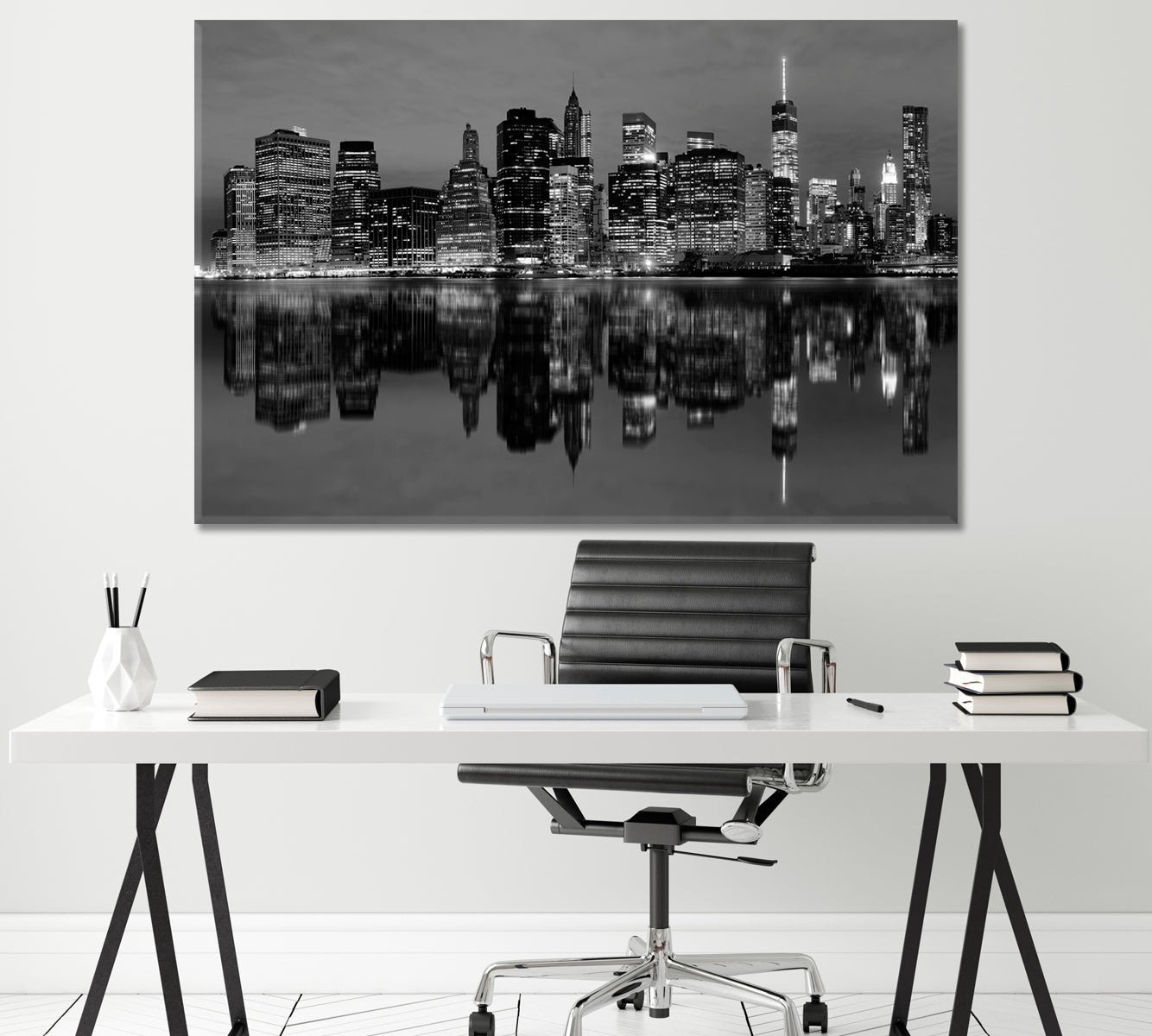 Manhattan Downtown in Black and White Canvas Print ArtLexy 1 Panel 24"x16" inches 