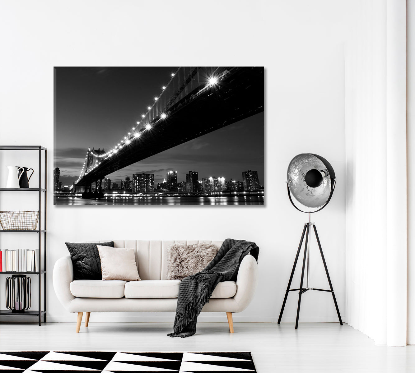 New York City Skyline with Manhattan Bridge Canvas Print ArtLexy 1 Panel 24"x16" inches 