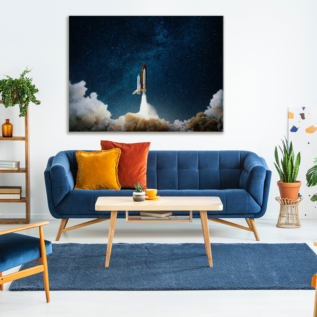 Spaceship in Space Canvas Print ArtLexy 1 Panel 24"x16" inches 